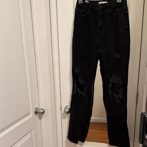 PacSun Black Distressed Straight Leg Jeans